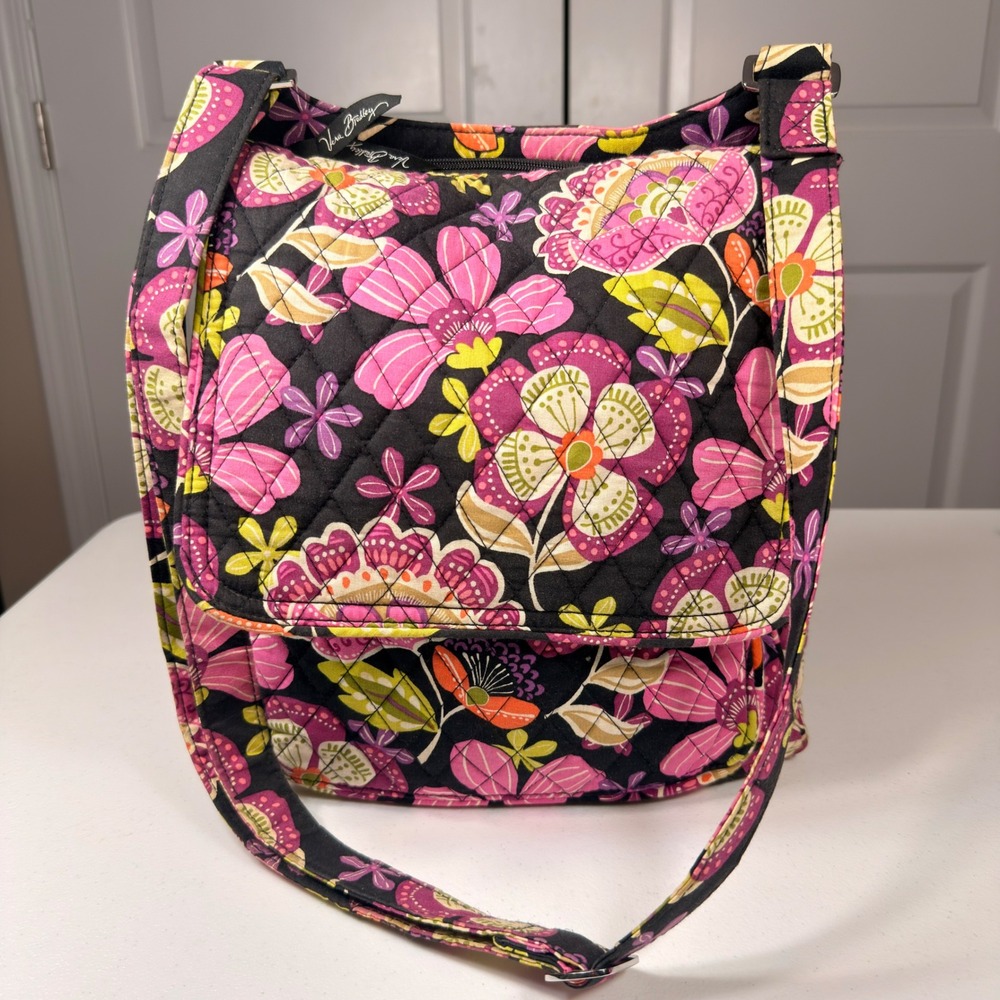 Vera Bradley Quilted Floral Crossbody Bag Pink Purple Messenger Satchel Medium